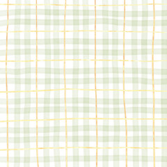 Gold Sage Green Plaid Gingham Hand Drawn Background Pattern Overlay