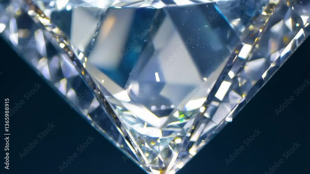Poster a diamond is shown in a close up. the diamond is clear and has a triangular shape. the diamond is on