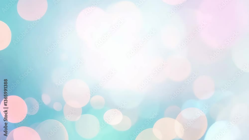 Poster a blue and white background with a green object in the middle. the object is blurry and has a shiny 