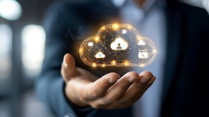 Cloud technology innovations business sector digital content virtual environment modern viewpoint