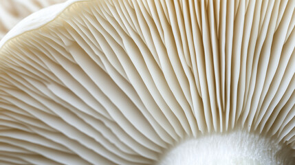 Paper-thin mushroom gills close-up with soft lighting