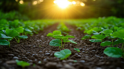 A concept representing sustainable water management with efficient irrigation practices that reduce waste and enhance crop productivity, symbolizing environmental stewardship and agricultural innovati