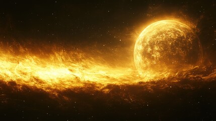 Obraz premium Fiery Planet in Space; Cosmic Inferno