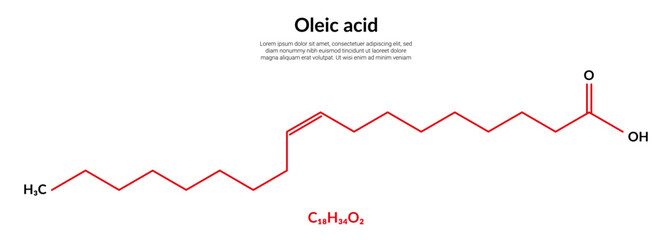 Fototapeta premium Oleic acid, molecular structure formula, suitable for education or chemistry science content. Vector illustration