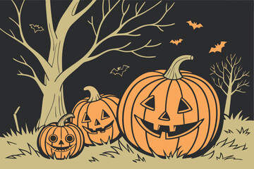 80 Halloween jack-o'-lanterns, carved pumpkins, glowing orange faces, spooky expressions, black background, realistic rendering, varied sizes and shapes, eerie lighting, shadows, detailed textures, au