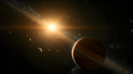 Fototapeta premium Simulated Planet With Ring System In Outer Space