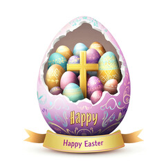 Happy easter egg cross religious christian holiday celebration design vector illustration image