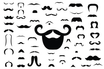 Mustache and Beard Silhouettes Collection – Vintage and Hipster Facial Hair Vector Set