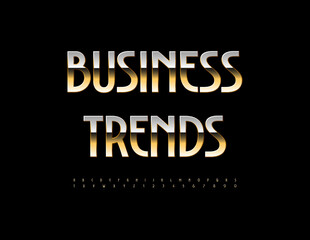 Vector Premium icon Business Trends. Trendy Gold Font. Elegant Alphabet Letters and Numbers set.