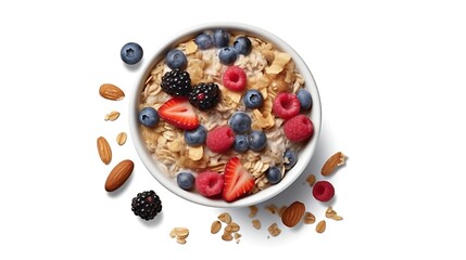 Oatmeal Bowl with Berries Almonds and Strawberries