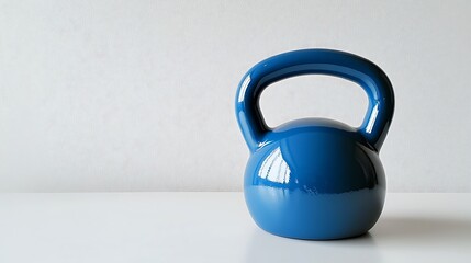 A blue kettle sits on a white table