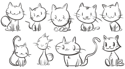 Cute Cat Sketches - Hand-drawn Cat Expressions and Poses