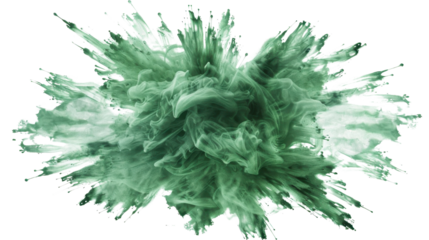 Green ink cloud exploding on transparent background