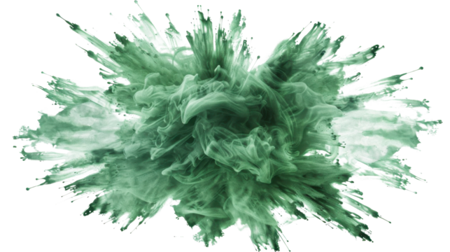 Green ink cloud exploding on transparent background