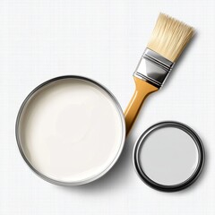 Paint brush and can, white paint, on transparent background isolated
