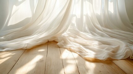 Sunlit Draped Fabric: A Serene and Ethereal Interior Still Life, Light and Shadow, Texture and Pattern.