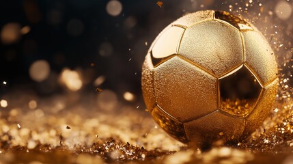 Fototapeta premium Golden football trophy shining brightly, symbolizing success and excellence in sports achievements
