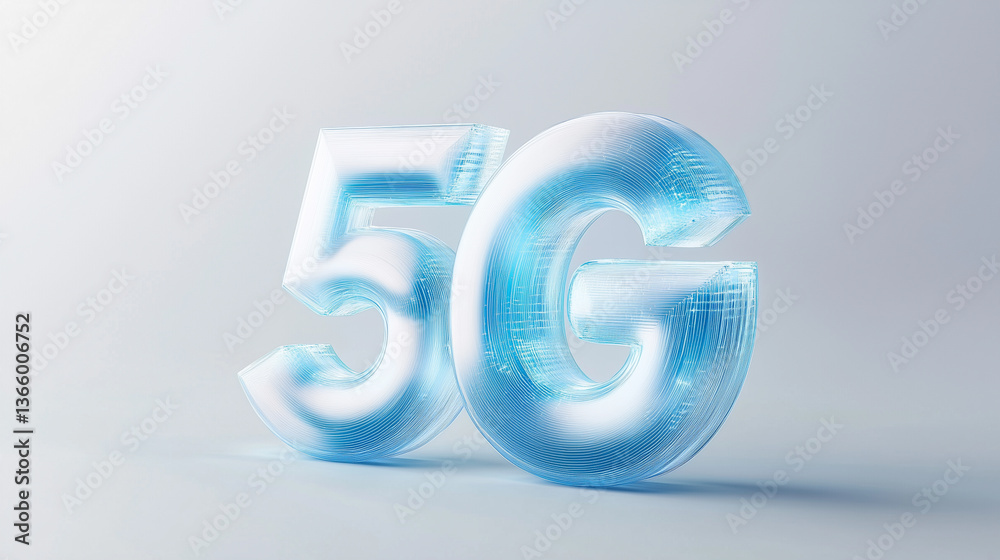 Fototapete Futuristic 3D text 5G with data streams on a minimalist white background showcasing advanced technology Generative AI