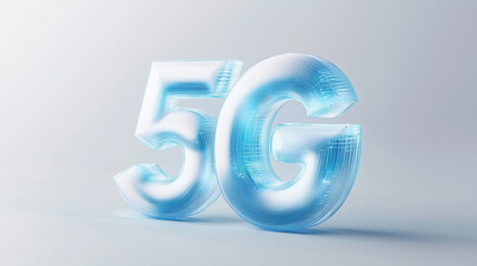 Futuristic 3D text 5G with data streams on a minimalist white background showcasing advanced technology Generative AI