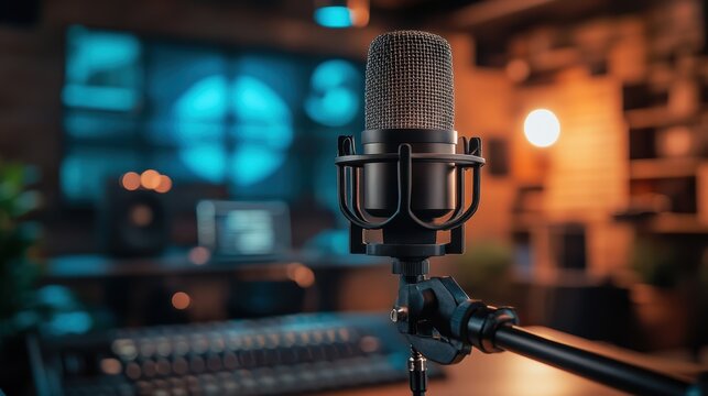 A podcast episode focused on success stories, with the host inspiring listeners with powerful life lessons in a well-equipped studio