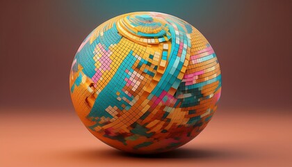 Obraz premium 3D render of an abstract geometric sphere with a mosaic tile pattern