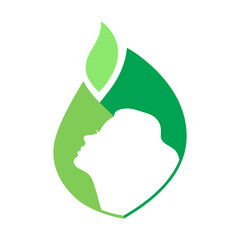 Silhouette of a woman's face on a background of green leaves. Abstract isolated vector illustration, print, logo