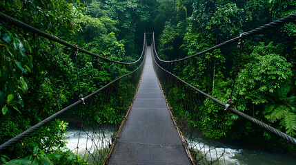 Fototapeta premium Jungle Suspension Bridge In Lush Forest