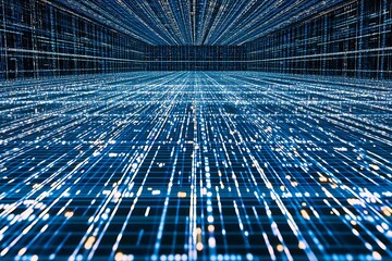 Futuristic abstract image showing a complex digital information network grid