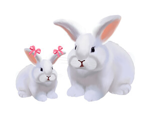 Cute couple of rabbits. Mom and baby