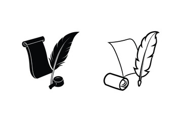 Quill Pen and Scroll Writing, Scribing, Manuscript, Symbol, Icon, Ancient, Classic, Literacy, Literal