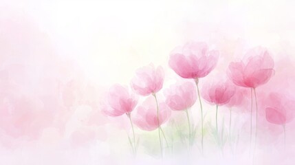 Naklejka premium Beautiful pink tulips watercolor painting background, a soft and elegant floral design