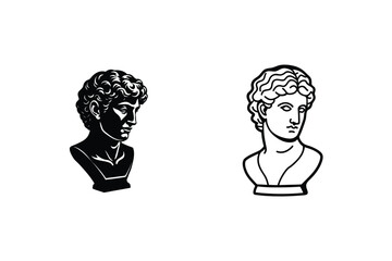 Ancient Greek Bust Sculptures Line Art and Shadow