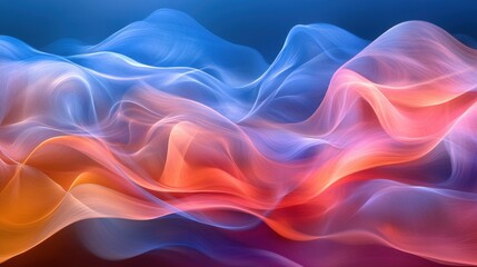 Obraz premium Ethereal Flow: Abstract Waves of Blue, Orange, and Pink Intertwined in a Dreamlike Landscape