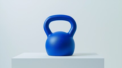 A blue kettle sits on a white pedestal