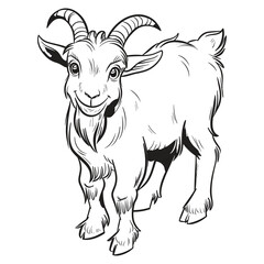 Hand-drawn Goat Illustration - Black and White Line Art