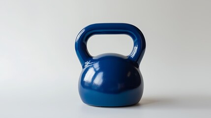 A blue kettle sits on a white background