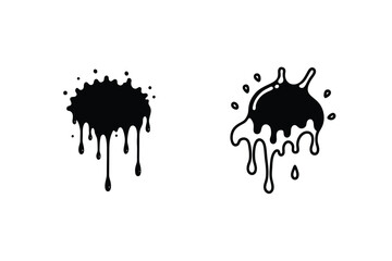 Dripping Ink Splats, Black Ink Blot, Liquid Splashes, Graphic Design Elements