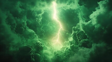 Emerald Skies: A Dramatic Lightning Storm Amidst Voluminous Clouds