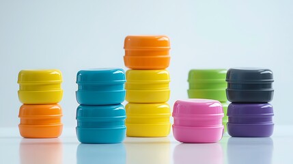 A stack of colorful macaroons are arranged in a pyramid shape