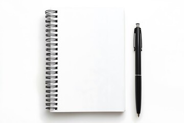 Notebook and pen isolated on white background with copy space for text