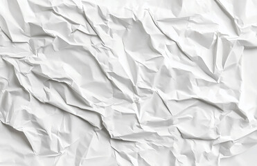 Fototapeta premium A full frame close up of a crumpled white sheet of paper with many folds and shadows across it