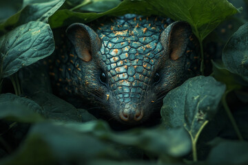 Obraz premium Armadillo in Lush Green Habitat Exploring the Wilderness - Generative AI