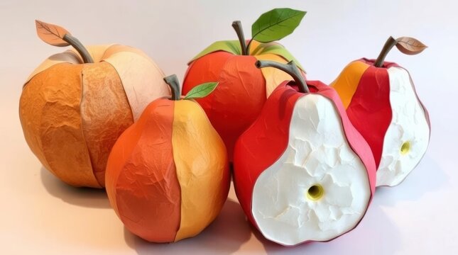 Paper mache fruit still life; autumnal colors; artistic craft; home decor