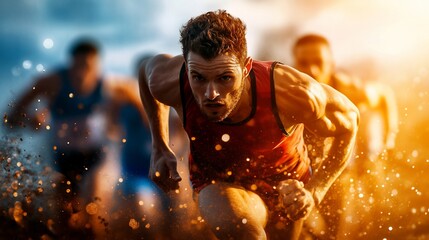 Dynamic action shot of athlete in motion during competitive track race