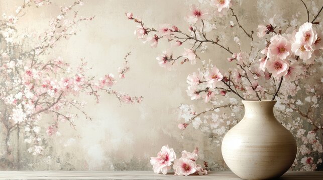 Fototapeta A vintage-inspired wallpaper design with delicate floral patterns and soft, faded colors, giving a nostalgic, romantic touch