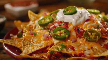 Loaded nachos with cheese, jalape, and sour cream