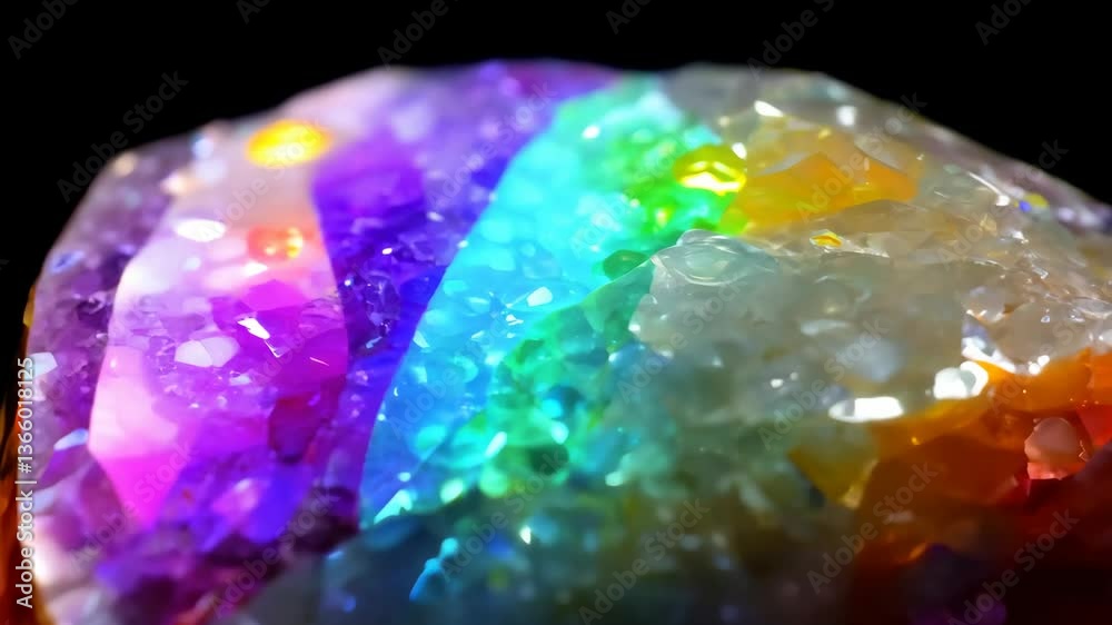 Poster A rainbow colored object with a blue stripe. The object is wet. The water droplets are on the object