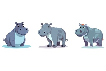 Fototapeta premium Three cartoon hippos are standing in a row