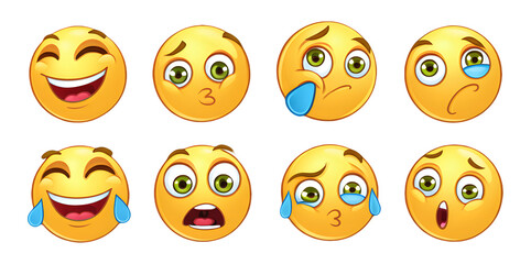 Cartoon Emoji Faces - Emotion Set - Transparent Background PNG