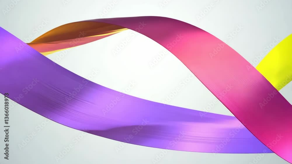 Poster a colorful ribbon with pink, yellow, and green stripes is displayed in a curved and elongated shape.